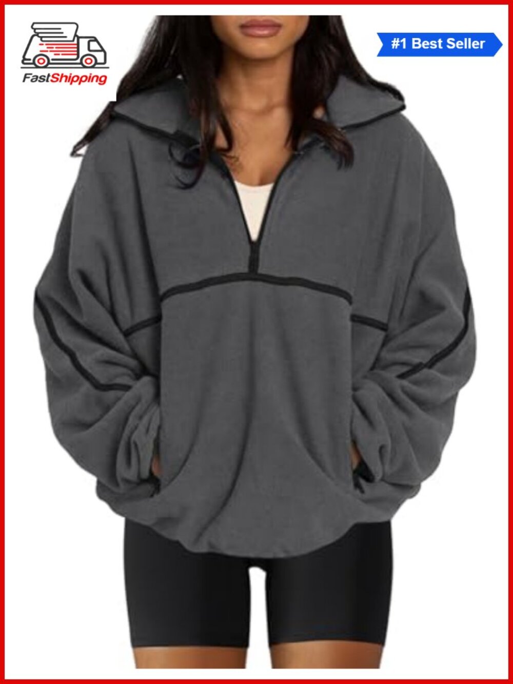 ✨ LASLULU Oversized Sherpa Fleece Half Zip Pullover Sweatshirt Women